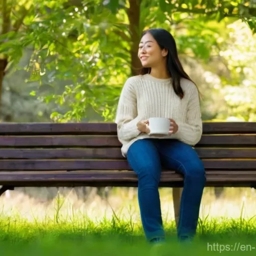 스트레스 해소법  일상에서 실천할 수 있는 팁 - **Prompt: Mindful Moment in Nature**
    "A serene young adult, gender-neutral, with a peaceful expr...